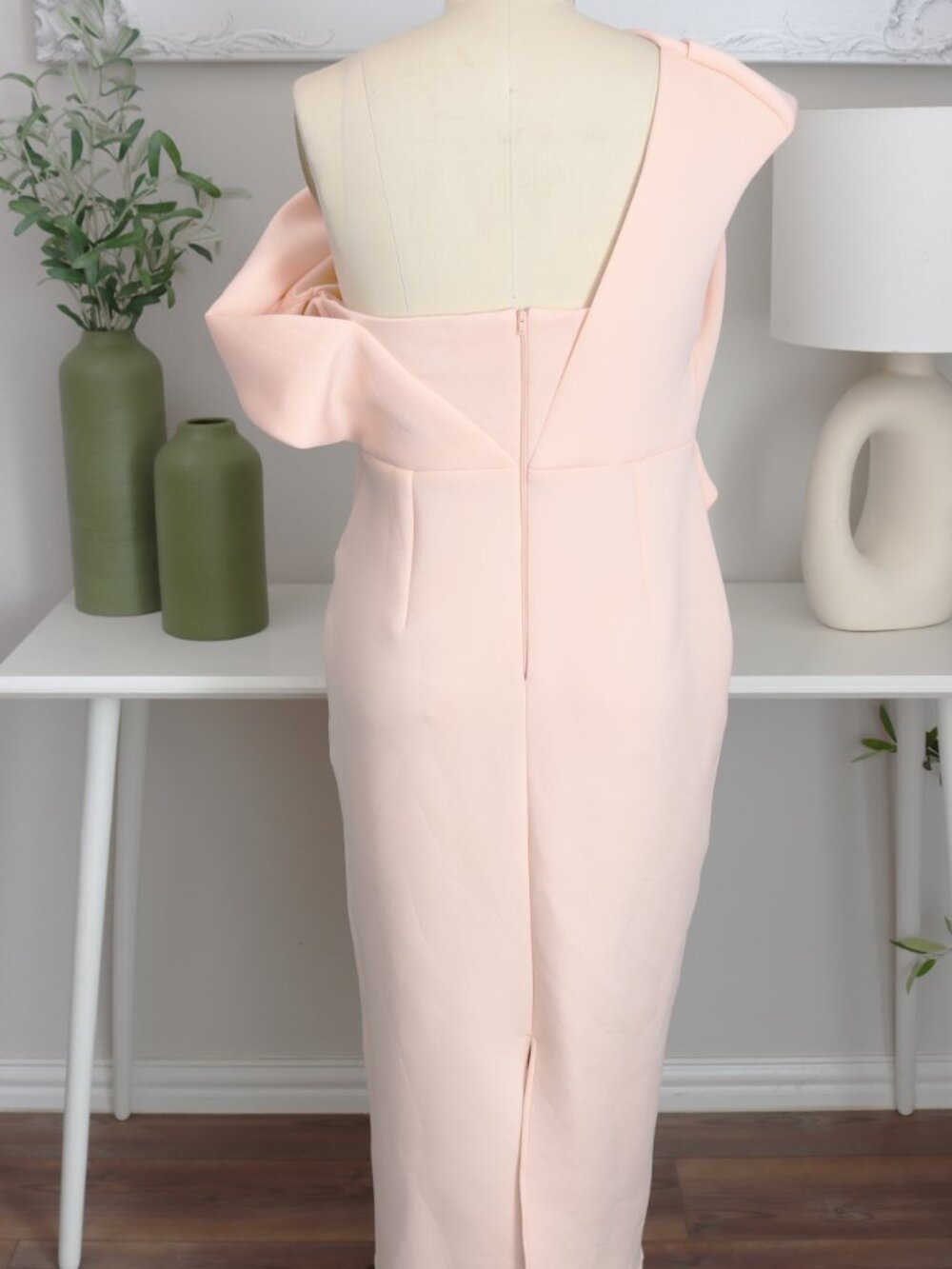 ASOS NEOPRENE One Shoulder Asymmetrical Dress - PEACH! - Picture 4 of 5